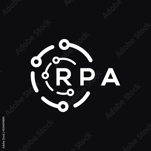 RPA technology letter logo design on black  background. RPA creative initials technology letter logo concept. RPA technology letter design. 