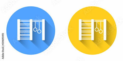 White Wooden Swedish wall icon isolated with long shadow background. Swedish stairs. Circle button. Vector