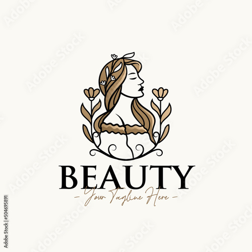 Woman natural feminine gold beauty logo design template