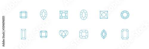Diamond crystal shapes. Jewelry line icon set. Vector illustration