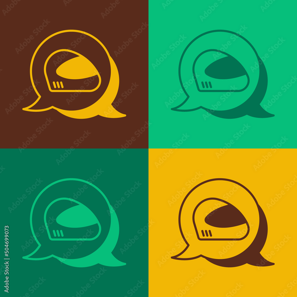 Pop art Racing helmet icon isolated on color background. Extreme sport. Sport equipment. Vector Pop art Racing helmet icon isolated on color background. Extreme sport. Sport equipment. Vector