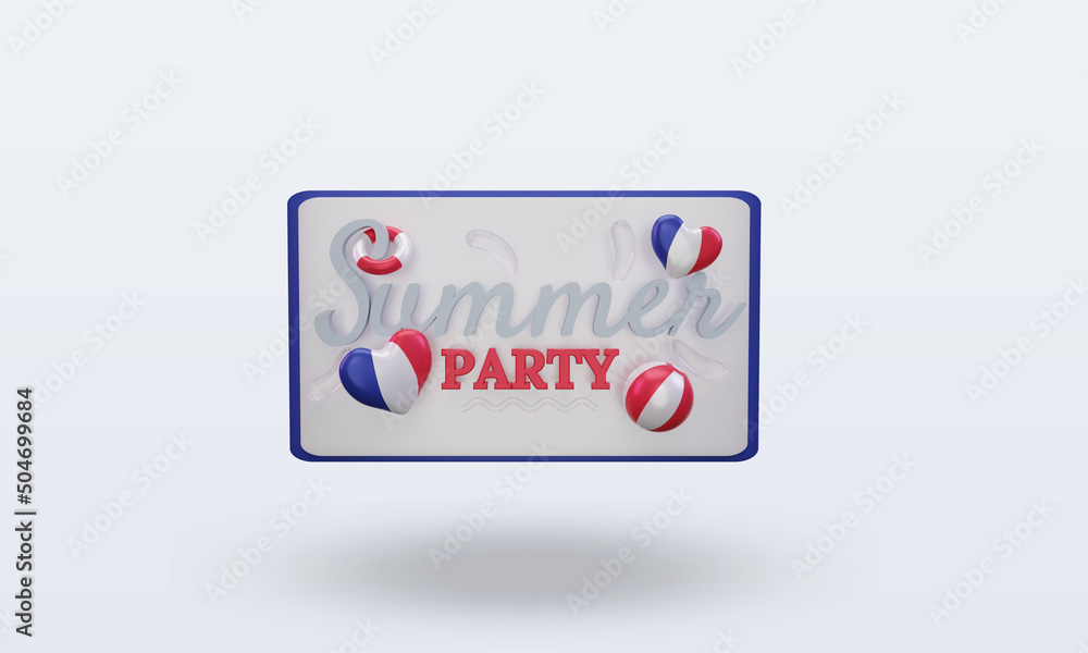 3d Summer party day love France flag rendering front view 3d Summer party day love France flag rendering front view