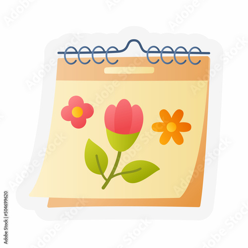springtime calendar spring or springtime single isolated icon with sticker outline cut style