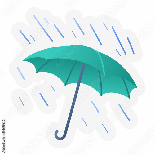 rainy umbrella spring or springtime single isolated icon with sticker outline cut style