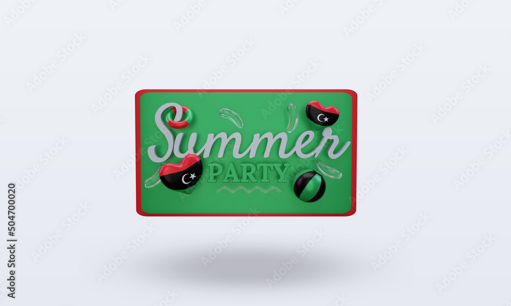 3d Summer party day love Libya flag rendering front view 3d Summer party day love Libya flag rendering front view