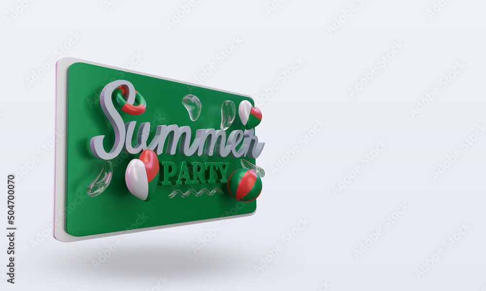 3d Summer party day love Madagascar flag rendering left view 3d Summer party day love Madagascar flag rendering left view