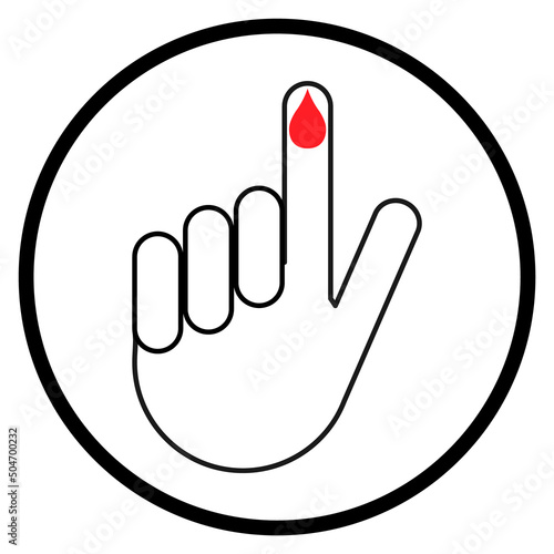 Hand finger with drop blood icon, medical health test symbol, control measurement vector illustration