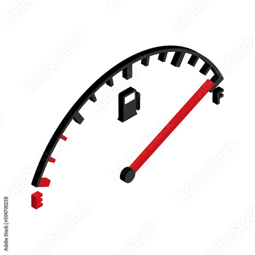Fuel isometric car indicator icon, gauge petrol automobile meter symbol, control sign vector illustration