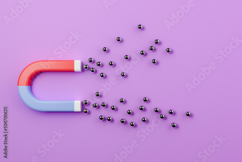 Cuadro en lienzo Horseshoe magnet and gravity on violet background.