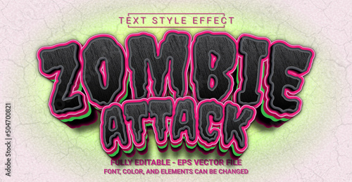 Zombie Attack Text Style Effect. Editable Graphic Text Template.