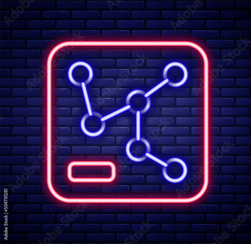Glowing neon line Railway map icon isolated on brick wall background. Colorful outline concept. Vector