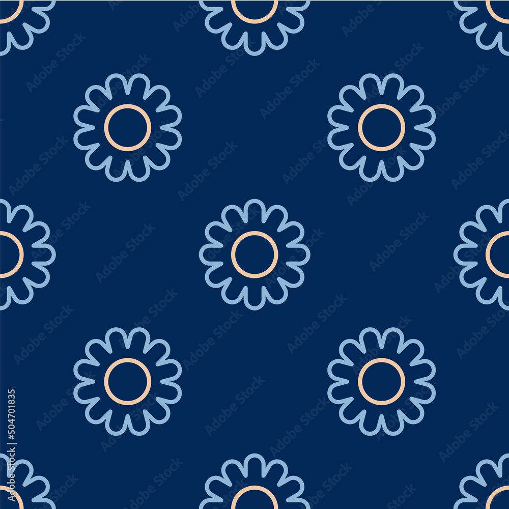 Line Flower icon isolated seamless pattern on blue background. Sweet natural food. Vector