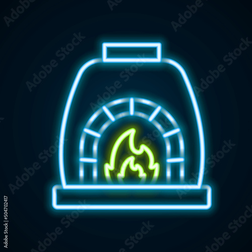 Glowing neon line Blacksmith oven icon isolated on black background. Colorful outline concept. Vector