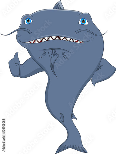 cute cartoon catfish thumb up on white background