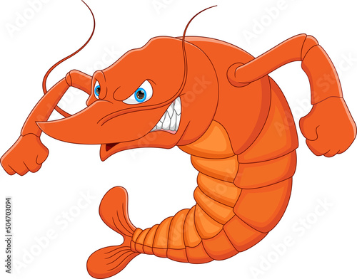 angry shrimp cartoon on white background