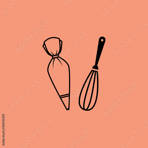 Bakery logo design. Bakery sign vector. Whisk logo design. Piping Cream Cake and Whisk.