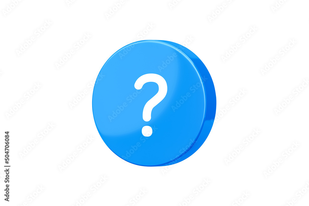 Blue question mark 3d icon isolated on white background of notification unknown confusion problem sign or faq support assistance information answer and education quiz symbol doubt decision concept. Blue question mark 3d icon isolated on white background of notification unknown confusion problem sign or faq support assistance information answer and education quiz symbol doubt decision concept.