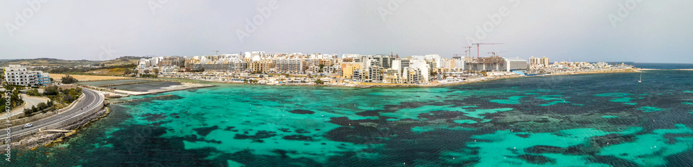 Aerial view of Salina Bay in Bugibba, Malta