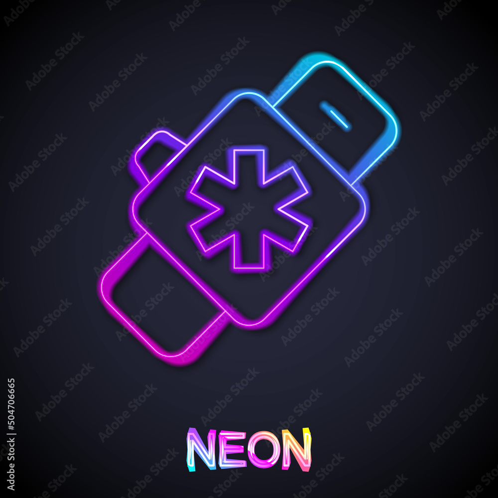 Glowing neon line Smart watch showing heart beat rate icon isolated on black background. Fitness App concept. Vector Glowing neon line Smart watch showing heart beat rate icon isolated on black background. Fitness App concept. Vector