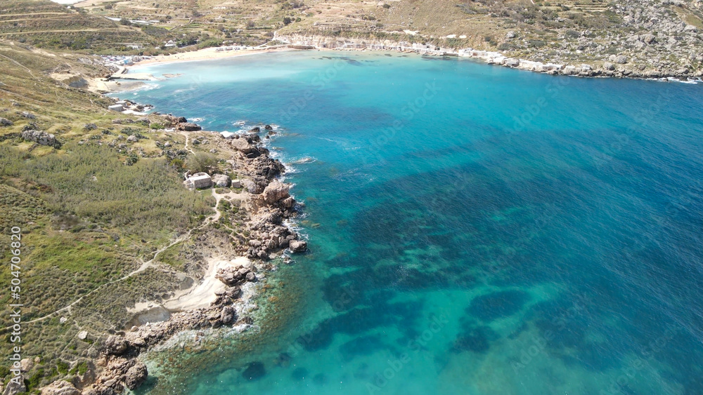 Aerial view of Paradise Bay from drone, Malta Aerial view of Paradise Bay from drone, Malta