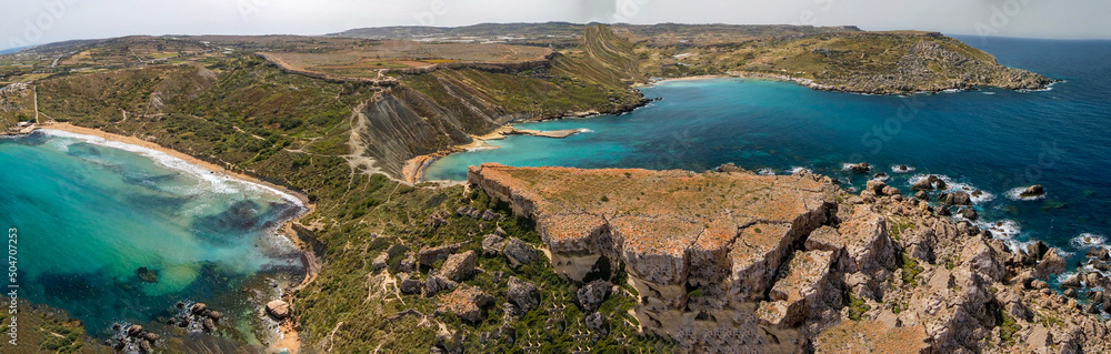 Aerial view of Paradise Bay from drone, Malta