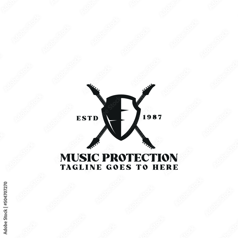 Guitar and Shield an Unique Logo Concept, Suitable for your music brand Guitar and Shield an Unique Logo Concept, Suitable for your music brand