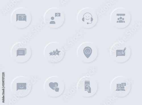 feedback gray glyph icons on round rubber buttons. feedback vector icons for web, mobile apps, ui design and promo business polygraphy