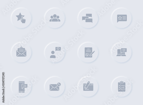 feedback gray glyph icons on round rubber buttons. feedback vector icons for web, mobile apps, ui design and promo business polygraphy