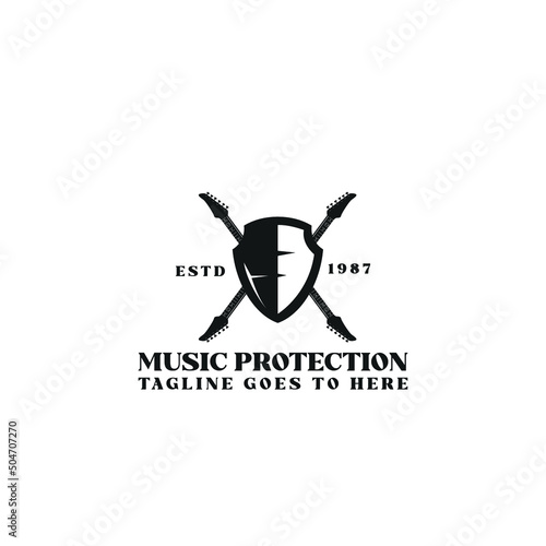 Guitar and Shield an Unique Logo Concept, Suitable for your music brand