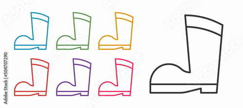 Set line Waterproof rubber boot icon isolated on white background. Gumboots for rainy weather, fishing, gardening. Set icons colorful. Vector