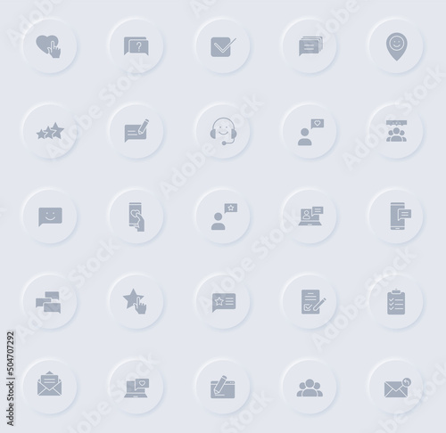 feedback gray glyph icons on round rubber buttons. feedback vector icons for web, mobile apps, ui design and promo business polygraphy