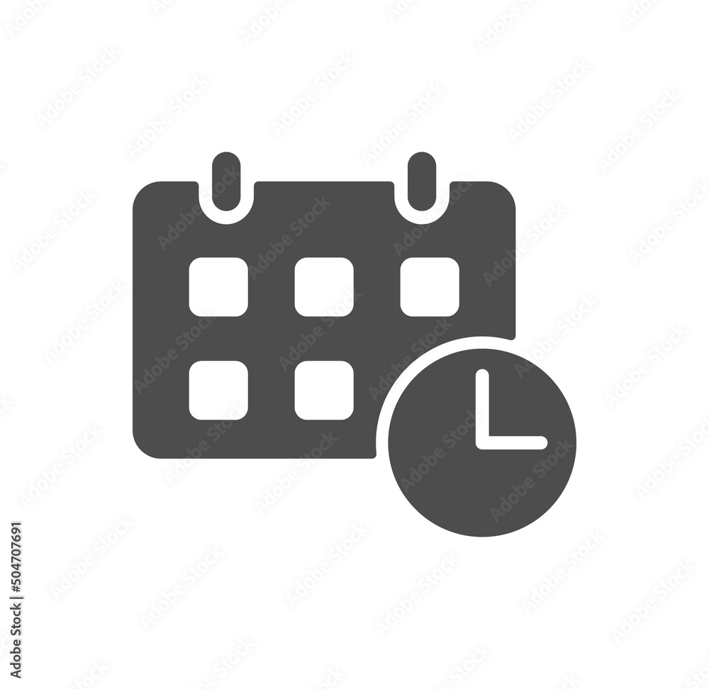 date time glyph icon isolated on white background. calendar with clock stock vector illustration for web, mobile app and ui design date time glyph icon isolated on white background. calendar with clock stock vector illustration for web, mobile app and ui design
