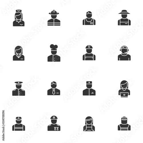 occupation silhouette icons isolated on white background. occupation glyph icon set for web, mobile apps, ui design, print polygraphy and promo advertising business