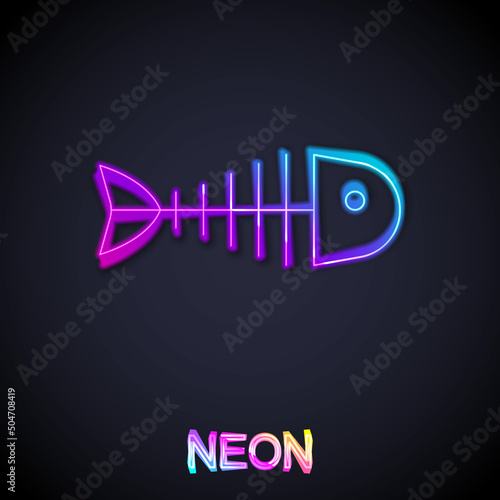 Glowing neon line Fish skeleton icon isolated on black background. Fish bone sign. Vector