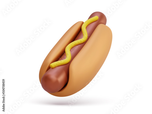 3d realistic flying hotdog with shadow isolated on white background. Vector illustration