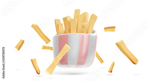 French fries in 3d realistic style isolated on white background. Vector illustration