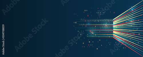 Business analytics. The flow of information in the form of waves and particles. Visualization of a large amount of data. Abstract transformation of information. Processing sorting data fragmentation.