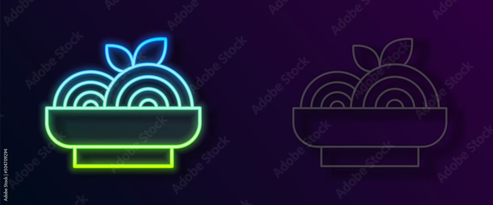 Glowing neon line Pasta spaghetti icon isolated on black background. Italian restaurant. Vector Glowing neon line Pasta spaghetti icon isolated on black background. Italian restaurant. Vector