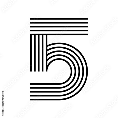 Linear modern logo of the numeral 5. Number in form of line stripe. Alphabet number character and number linear abstract design. logo, corporate identity, app, creative poster and more.