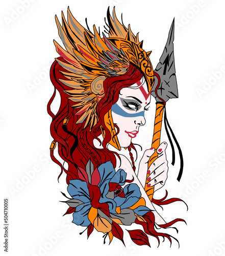 freyja goddess art for tattoo color art and black and white, mythology art female