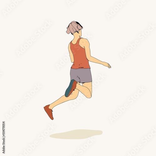 Jumping beautiful woman. Sport girl illustration. Young woman wearing workout clothes. Sport fashion girl outline in urban casual style.