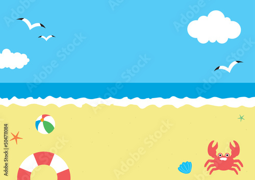 海と砂浜・波イラスト背景