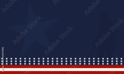 American flag with Silhouette of a veteran soldier, and copy space Area. Suitable to be placed on content with that theme. 