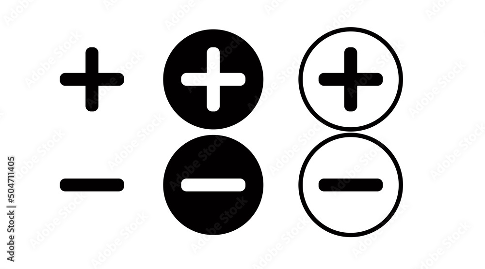 Obraz premium Plus and Minus Icon Set. Black and white editable flat illustration