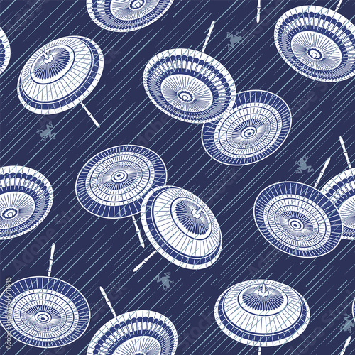 A seamless pattern of rain lines and Japanese umbrellas, photo