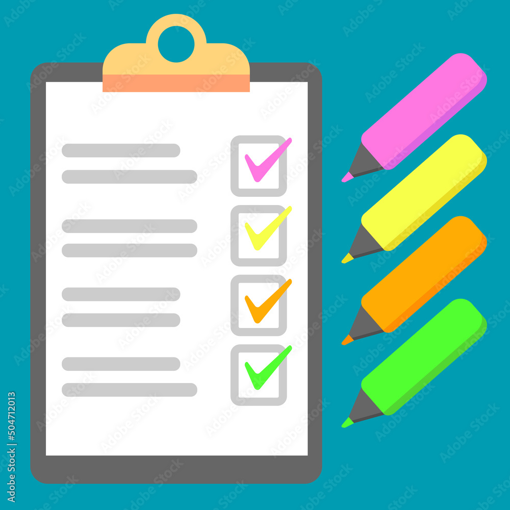 Clipboard with check list flat image jpeg icon with long shadow. To-do list, survey, exam concepts. Markers colored jpg illustration.
Clipboard with check list flat image jpeg icon with long shadow. To-do list, survey, exam concepts. Markers colored jpg illustration.
