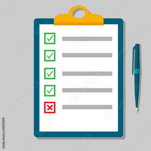 Clipboard with check list flat image jpeg icon with long shadow. To-do list, survey, exam concepts. Markers colored jpg illustration.
