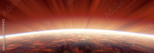 sunrise from space aurora  3d rendering