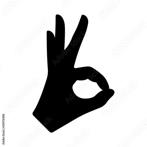 OK sign. Gesture of okay. OK hand symbol. Positive signal. Black hand silhouette. Vector icon.