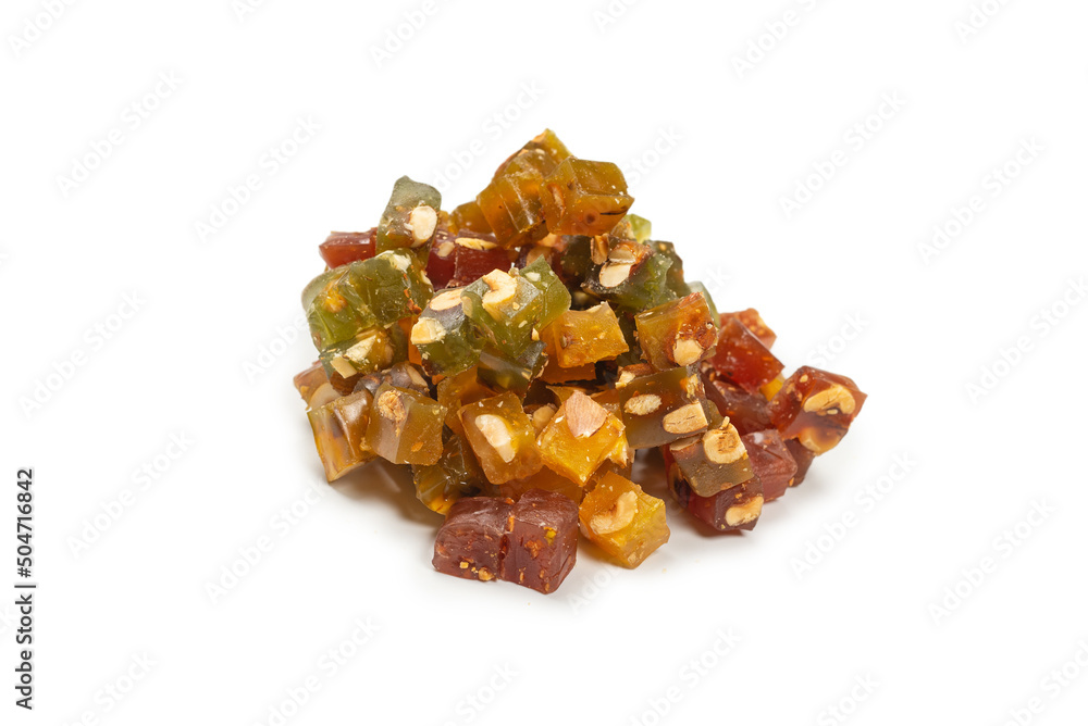 Turkish traditional delight with nuts isolated on white background. Turkish traditional delight with nuts isolated on white background.